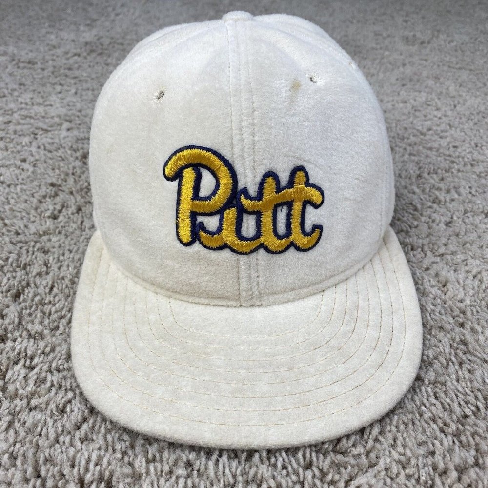 Vtg AJD Pitt Panthers Hat NCAA Snapback Tucker Cream Gold Double Knit‎ Cap USA